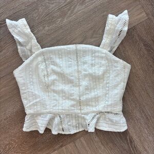 White Lace By Together Crop Top with Ruffle Sleeves Size M